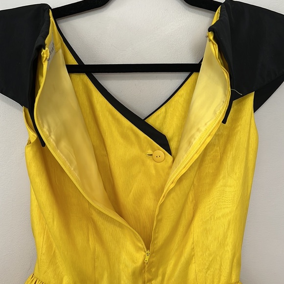 Vintage Sailor Dress Rockabilly A Line Yellow & Black Tulle Underskirt Lined - Picture 8 of 14